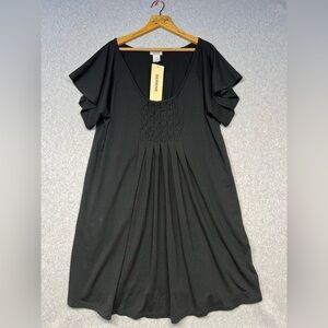 NWT Serene Shirt Womens XL Blouse Smocking Black Short Sleeve Tunic